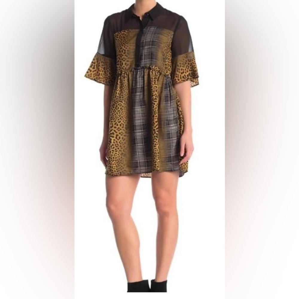 BCBGeneration high/low mini dress size large animal print black,brown and gray
